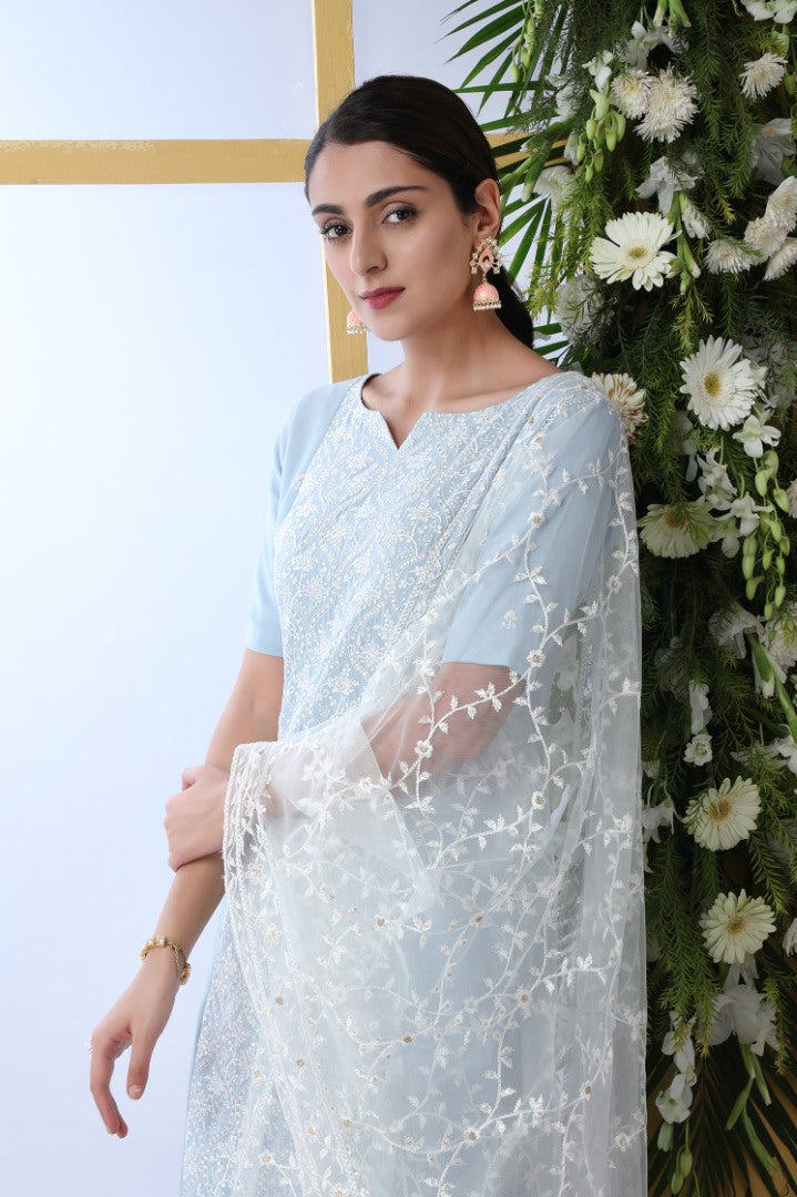 Skyblue georgette plazzo suit