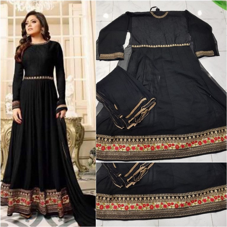 Stylist black embroidered wedding anarkali suit