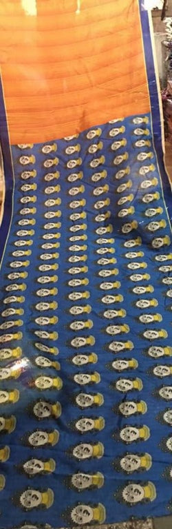 Stylist Blue & Orange Printed Ceremonial Saree