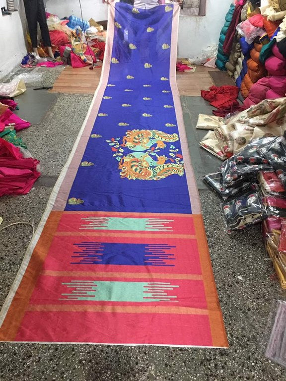 Stylist Blue Printed Ceremonial Saree