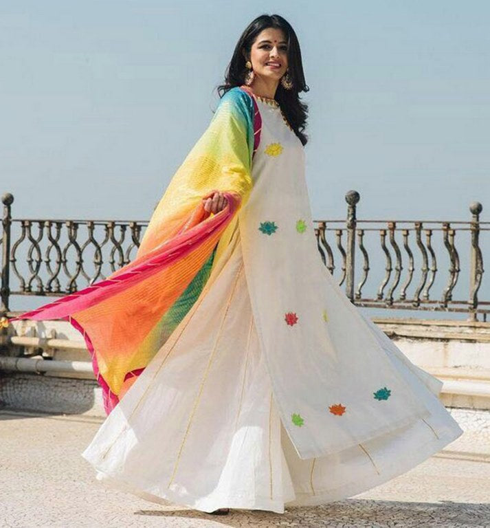 Stylist rainbow white lehenga