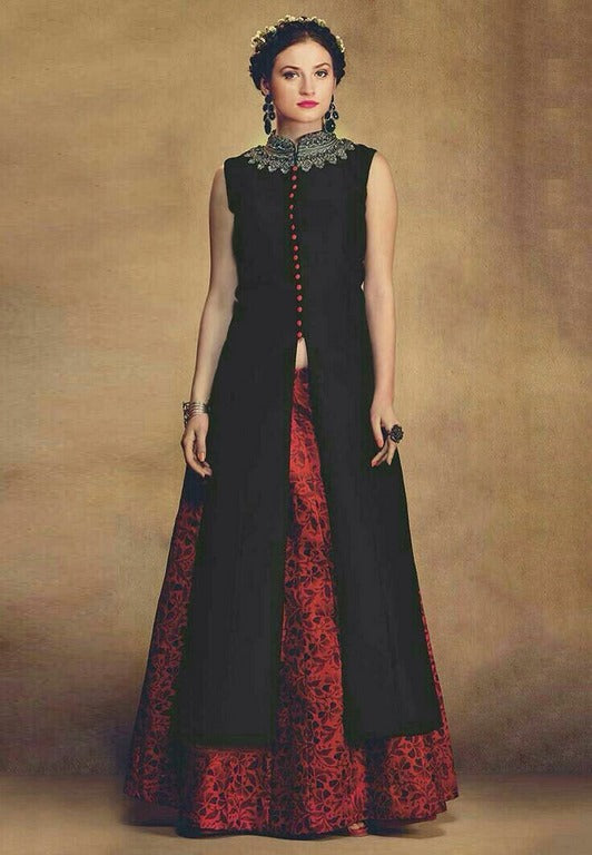 Stylist Red Printed Party wear Indo-Westurn Gown