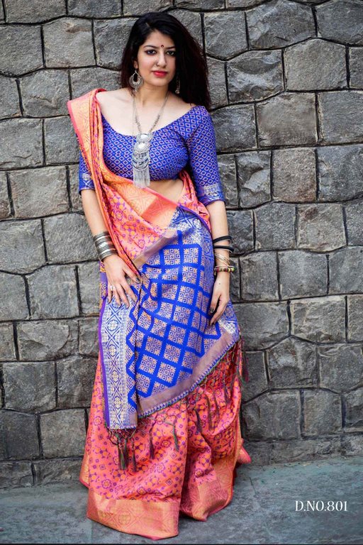 stylist Salmon Pink Patola Silk Saree