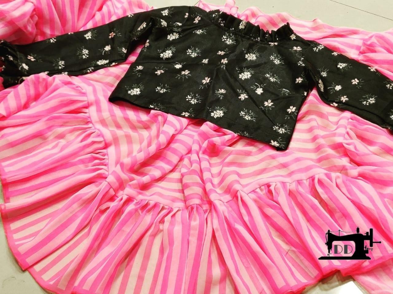 stylist soft georgette baby pink ruffle partywear saree