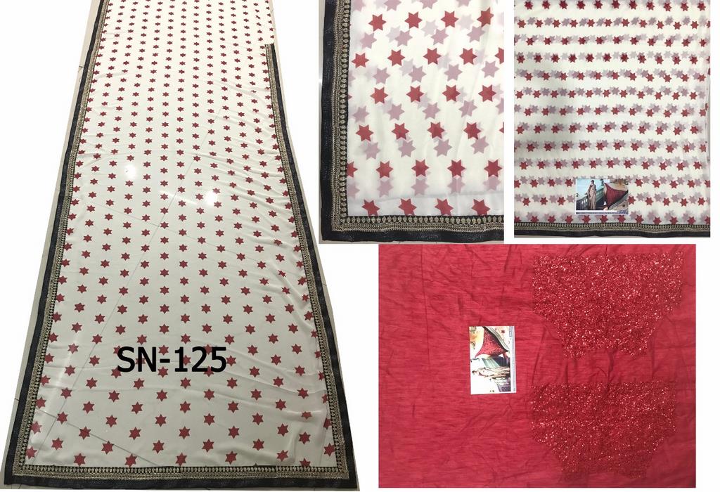 Stylist start printed georgette partywear saree with sequence work blouse