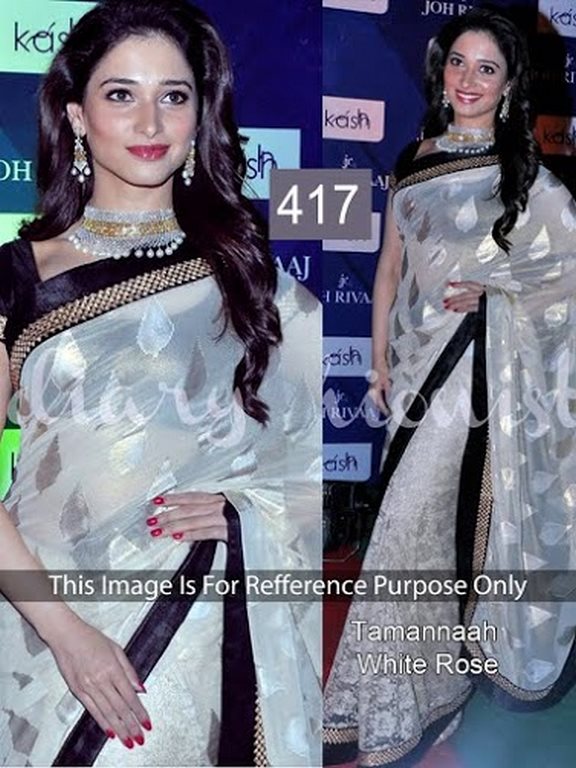 tamnna white rose saree