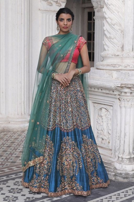 wedding wear designer heavy embroidered blue bridal lehenga