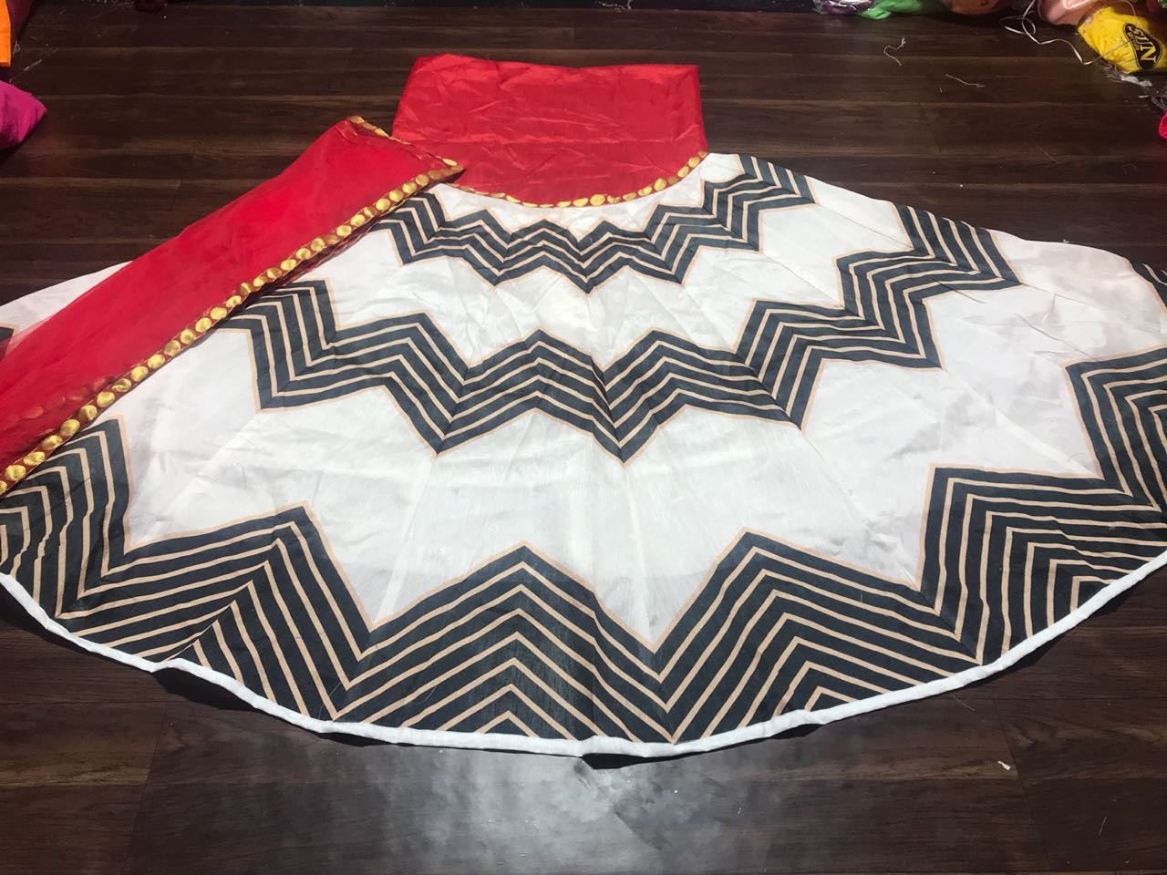 white and black banglory silk printed festival wear lehenga choli