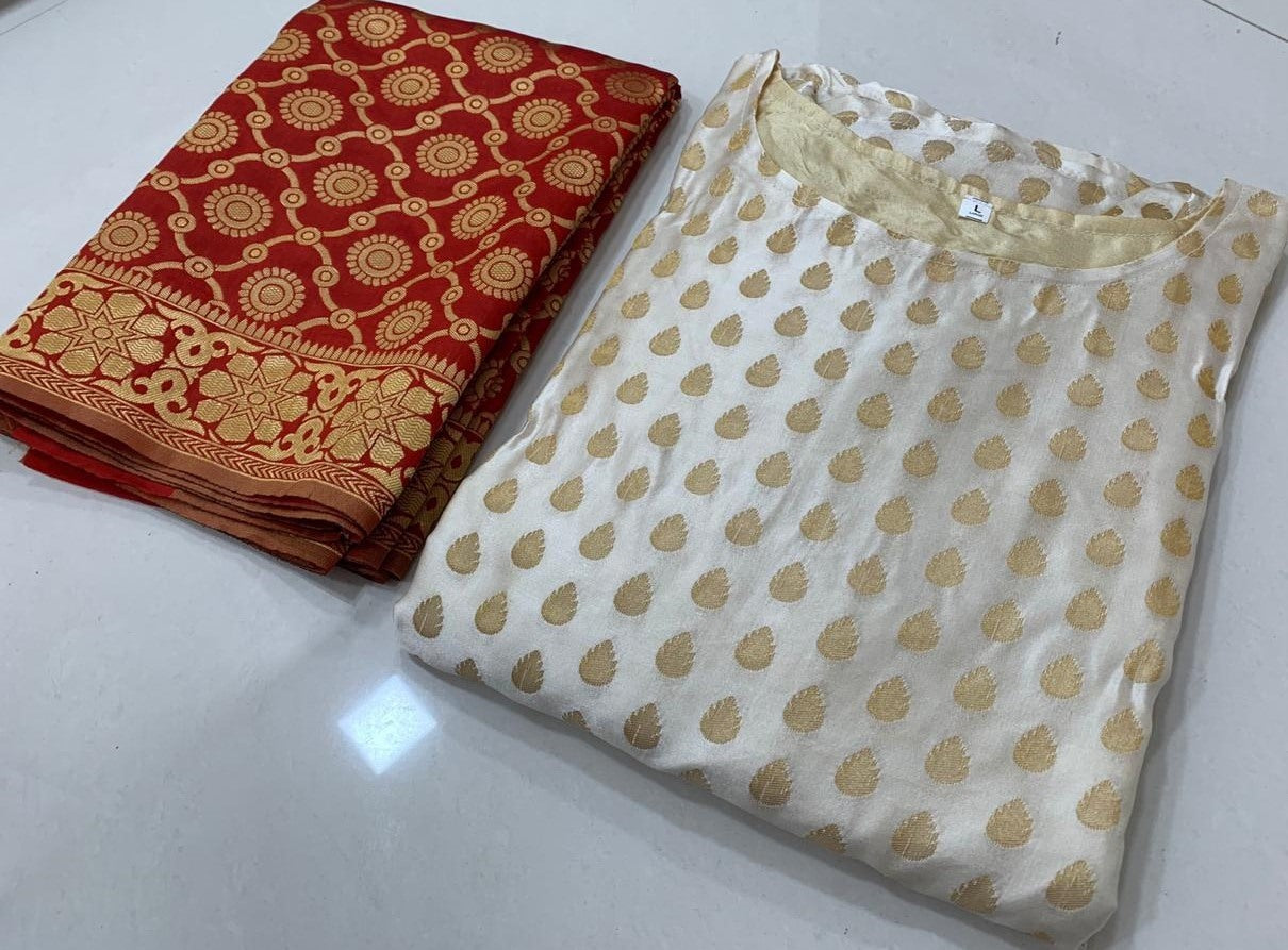 White banarasi jacquard weaving work ceremonial gown