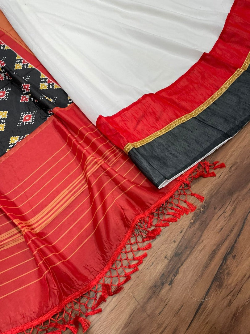 White club cotton anarkali gown with printed silk black dupatta