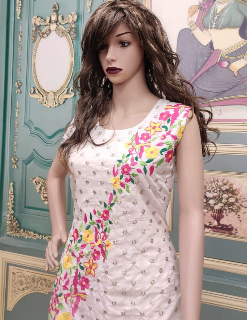 White cotton embroidered dhoti suit