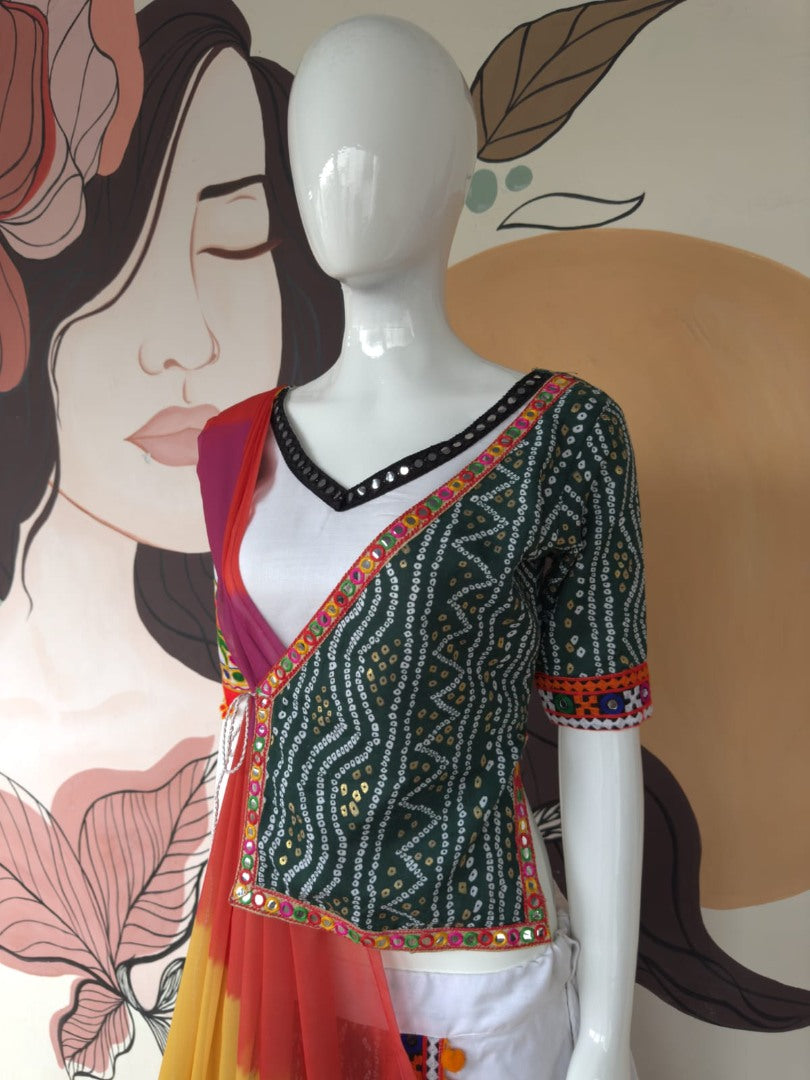 White cotton gujarati garba designer navratri lehenga chaniya choli