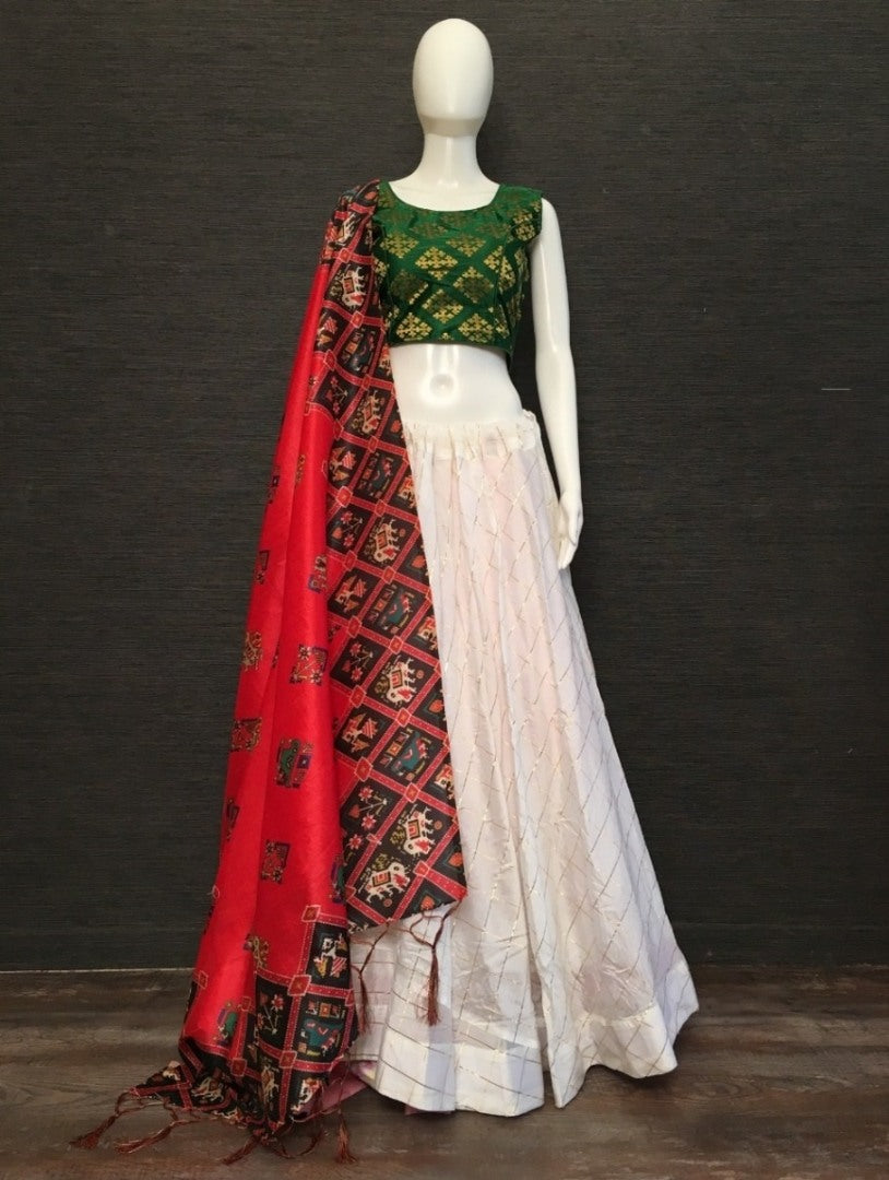 White cotton woven chex lehenga choli