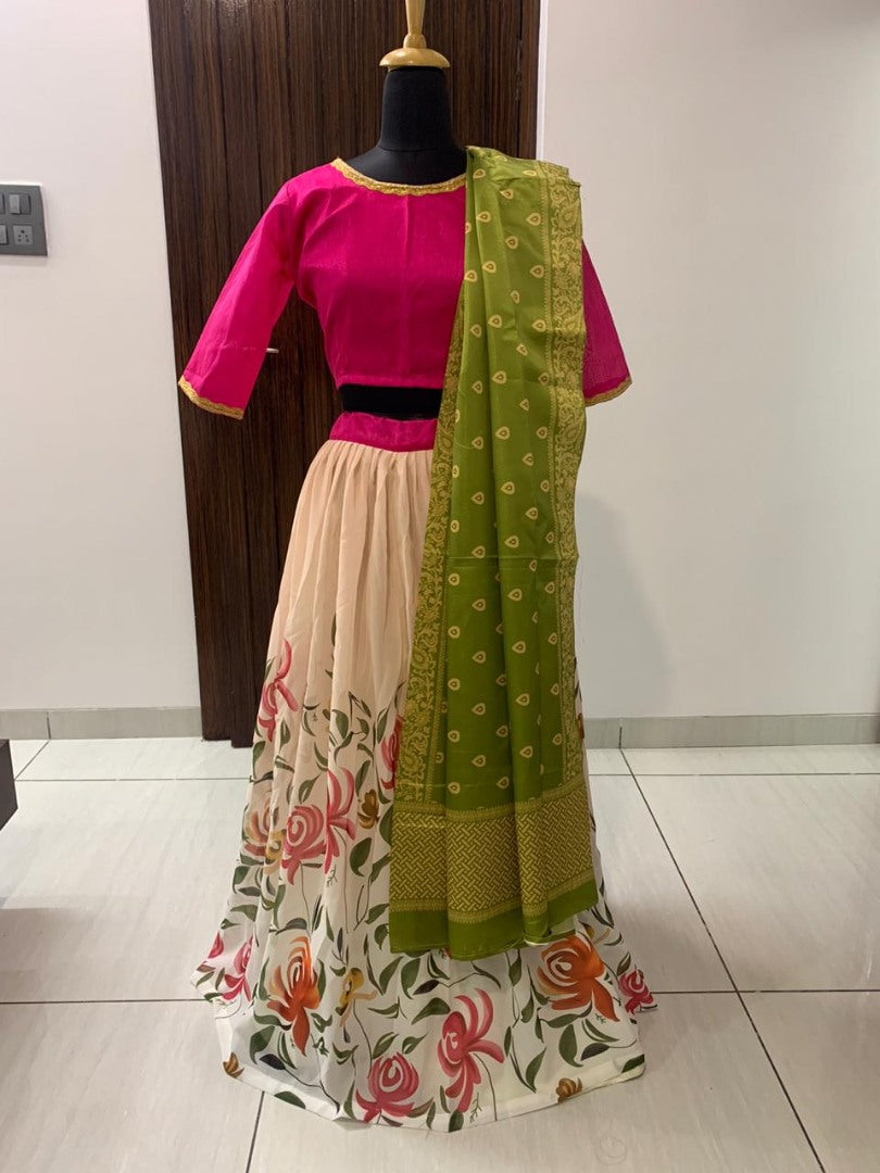 White digital flower printed lehenga choli