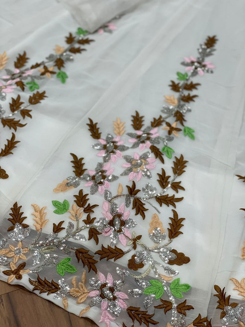 White geogette heavy thread embroidered lehenga choli