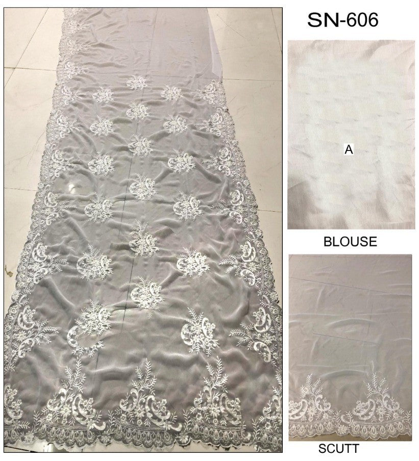 white georgette bember beautiful white embroidered ceremonial saree