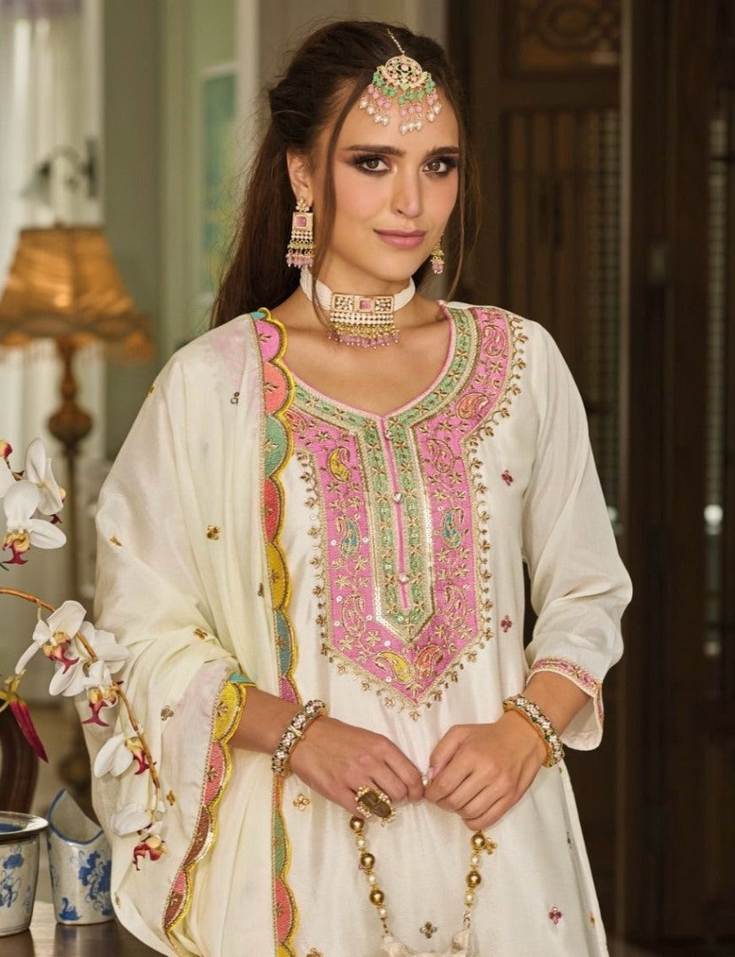 White georgette designer wedding plazzo suit