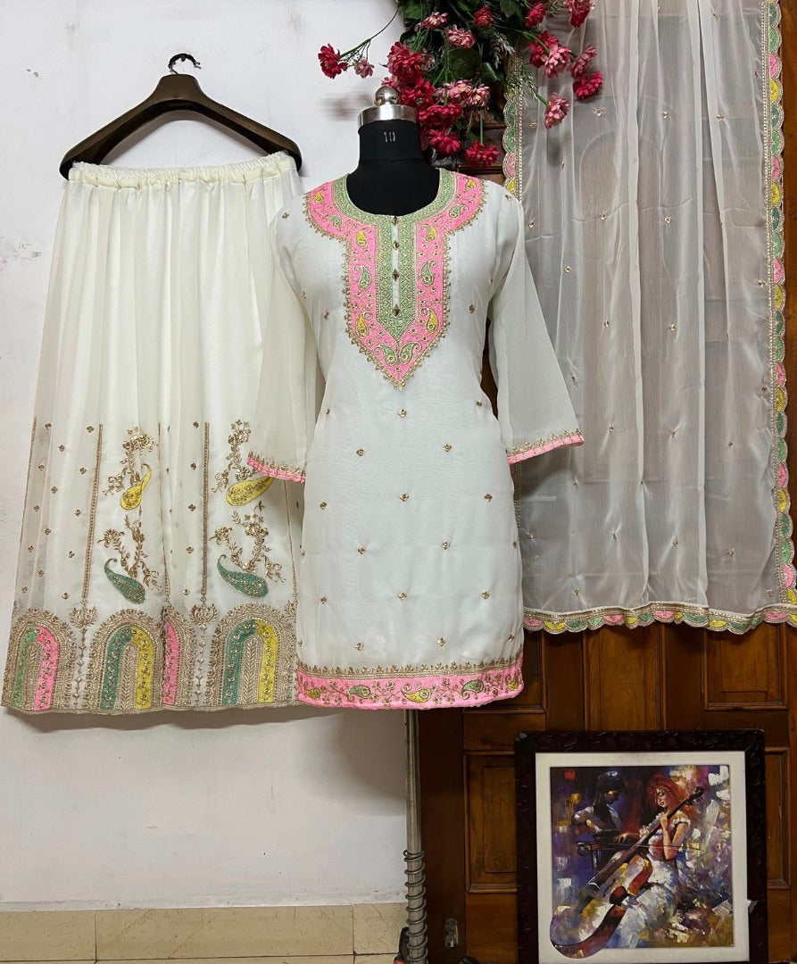 White georgette designer wedding plazzo suit