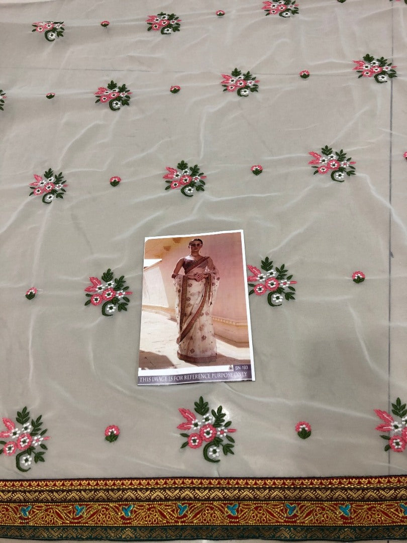 White georgette designer wedding saree