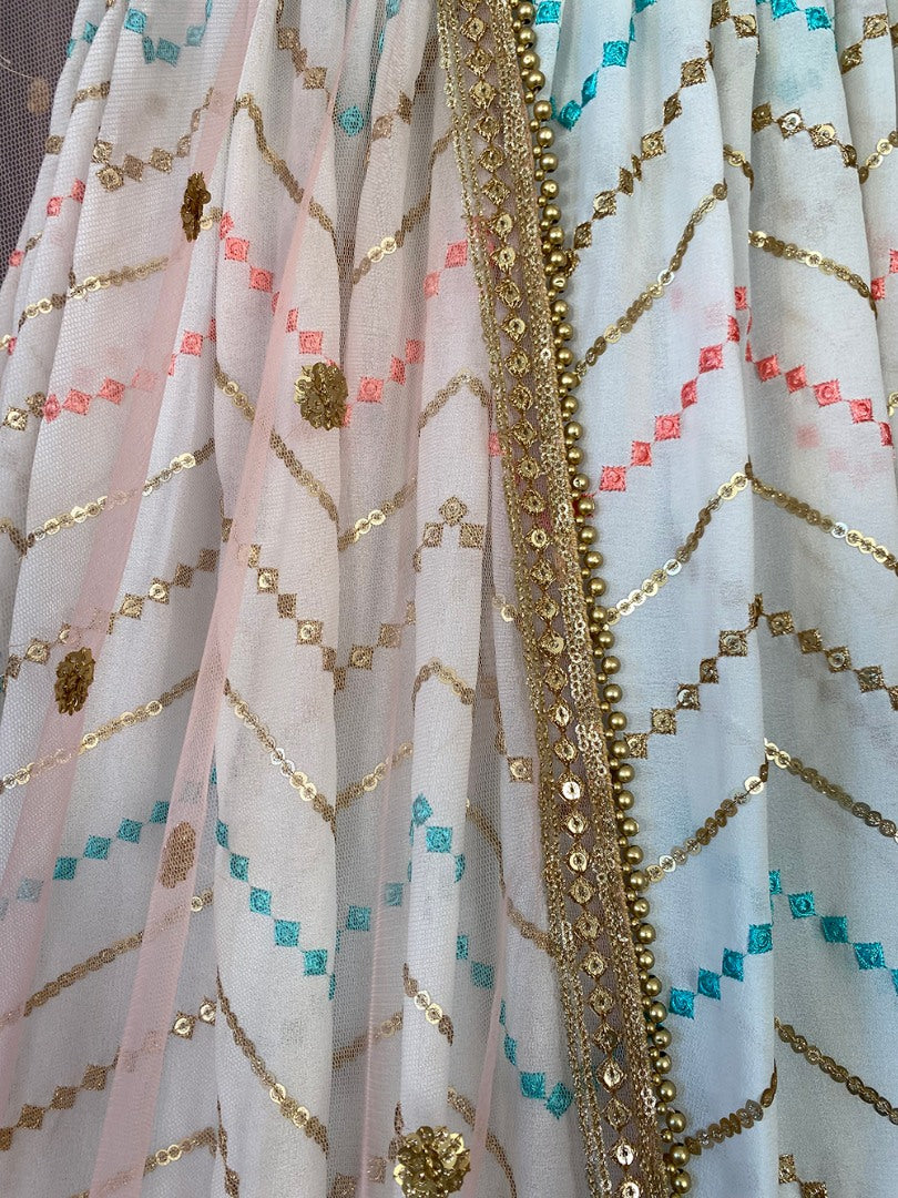 White georgette heavy multi embroidery work wedding lehenga choli