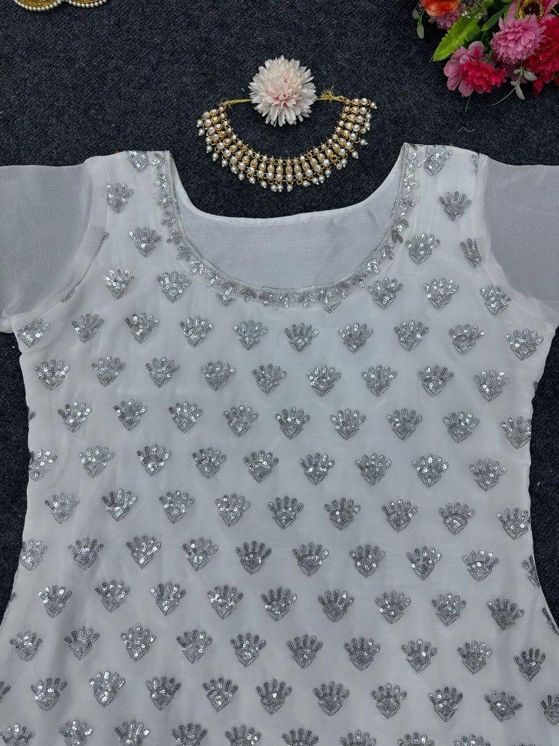 White georgette sharara suit