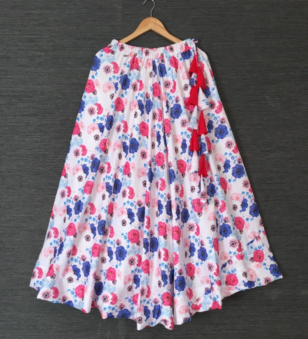 White heavy rayon digital printed skirt