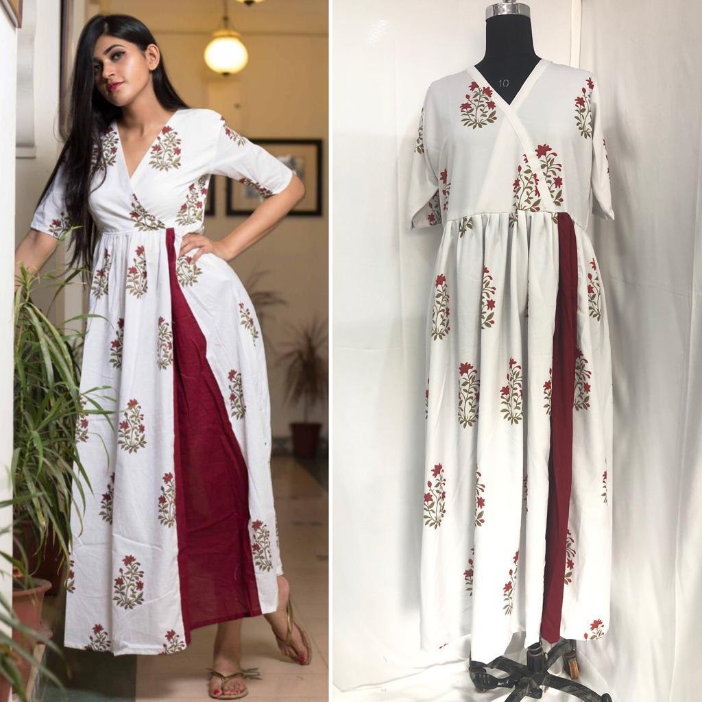 White heavy rayon flower printed casual kurti