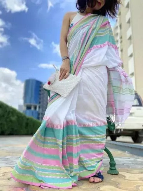 White khadi cotton saree