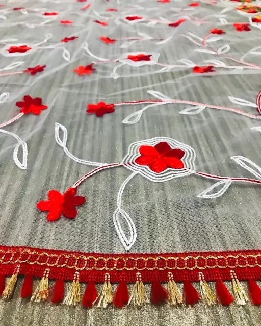 White multicolor fulkali thread work net dupatta