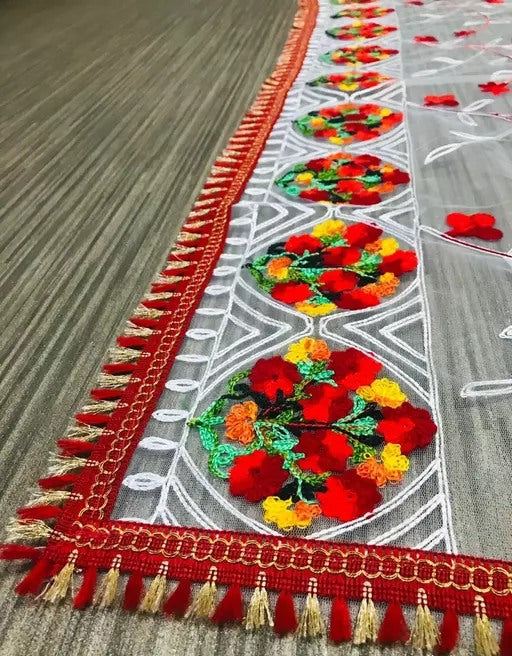 White multicolor fulkali thread work net dupatta