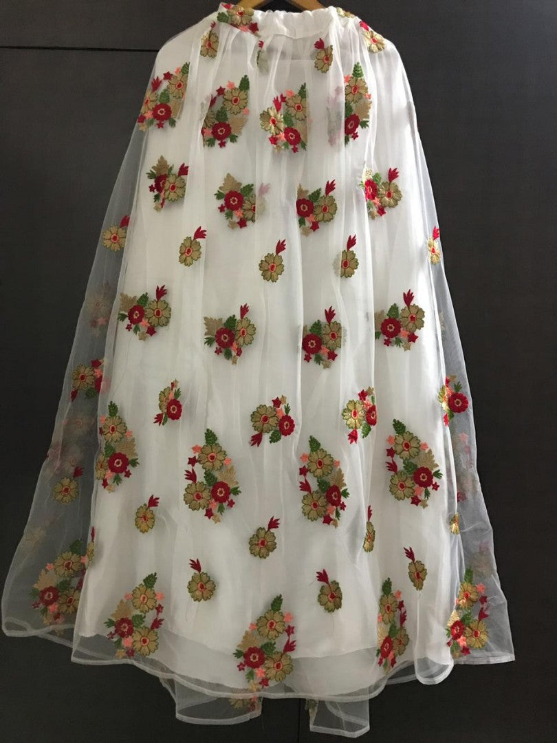 White net multicolor thread worked beautiful ceremonial lehenga