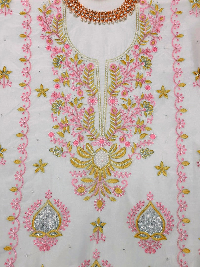White organza designer unstitched salwar suit