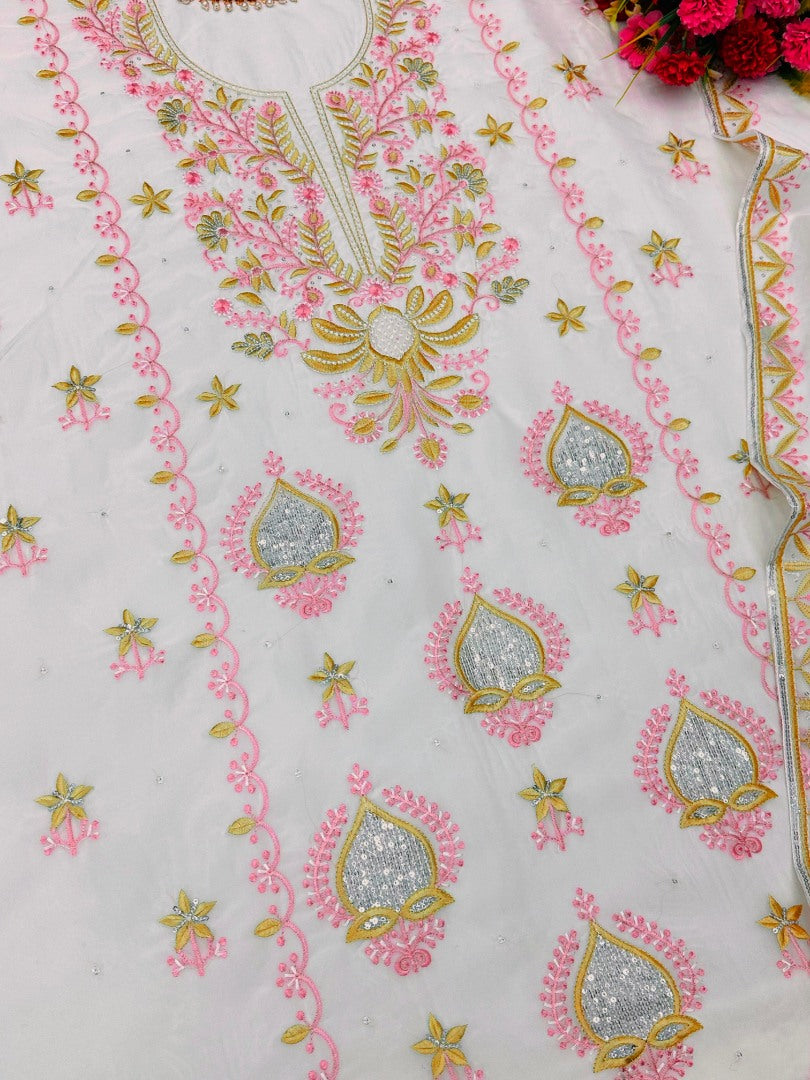 White organza designer unstitched salwar suit