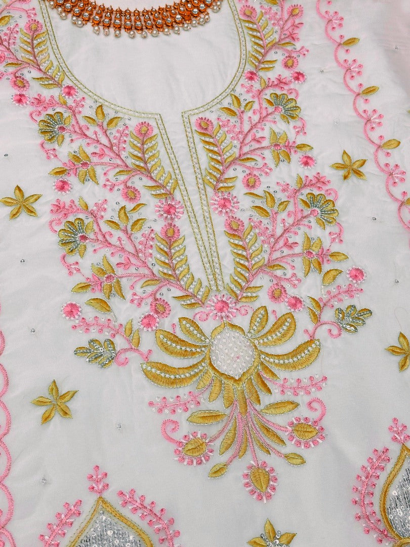 White organza designer unstitched salwar suit