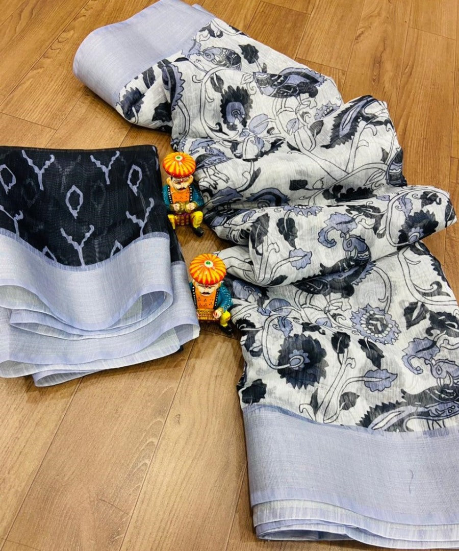 White original linen border and digital printed work banglori saree