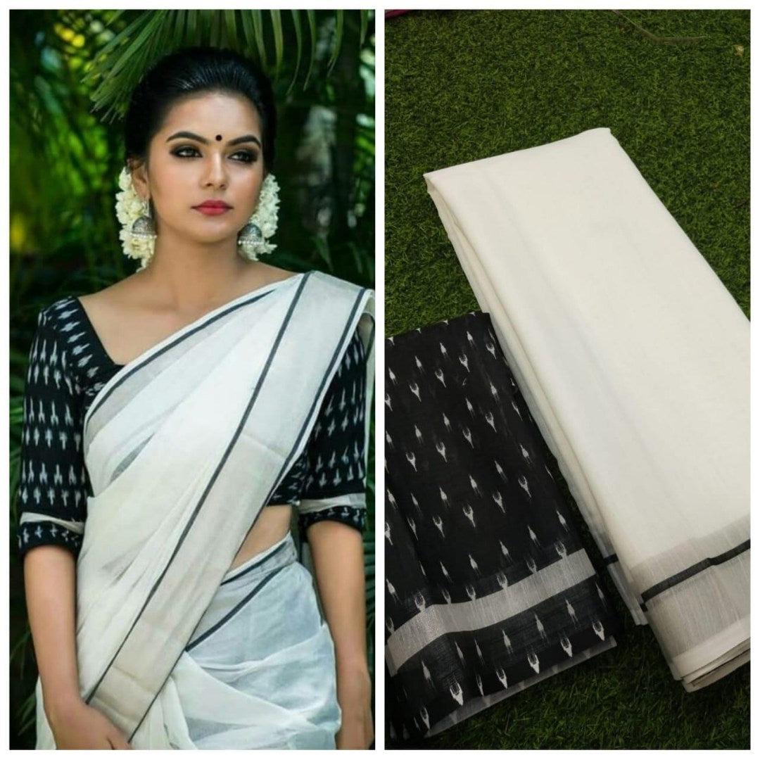 White plain linen saree