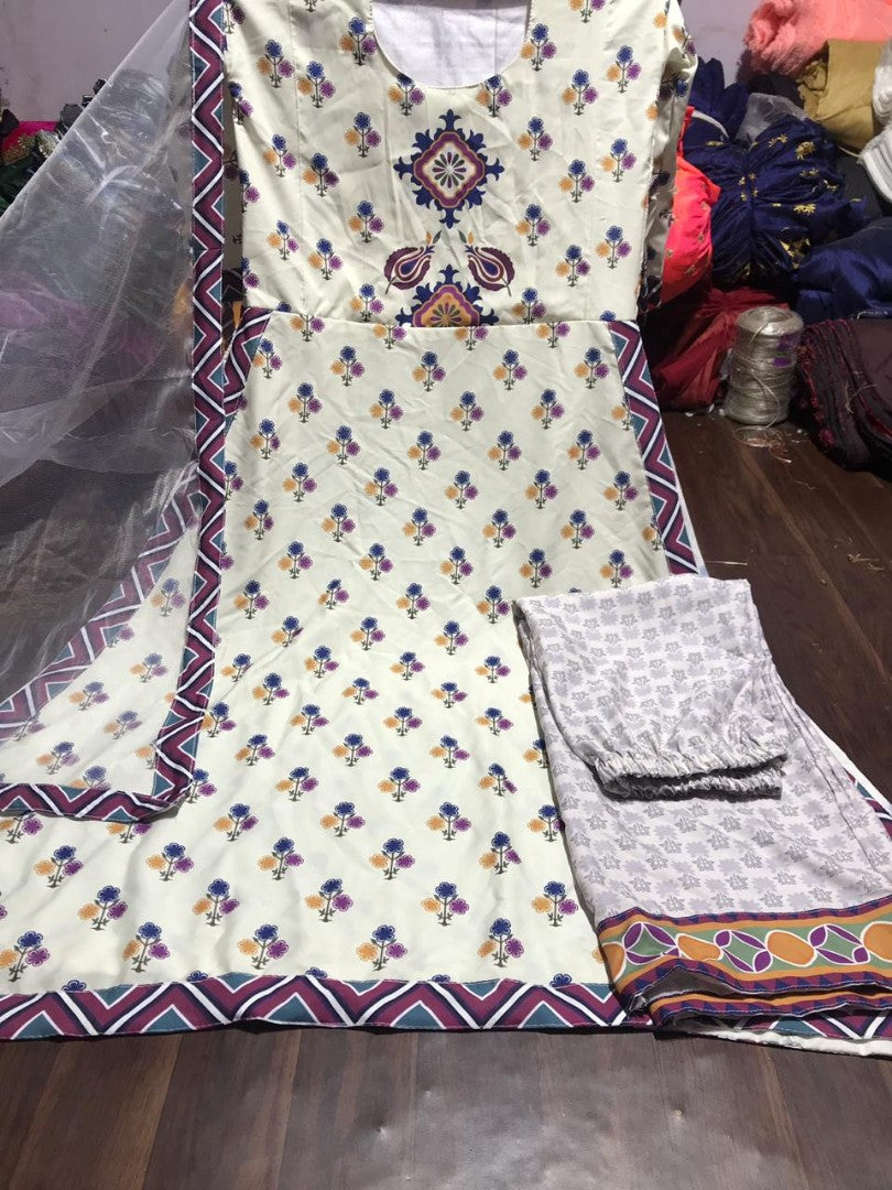 white printed crep bollywood plazzo salwar suit