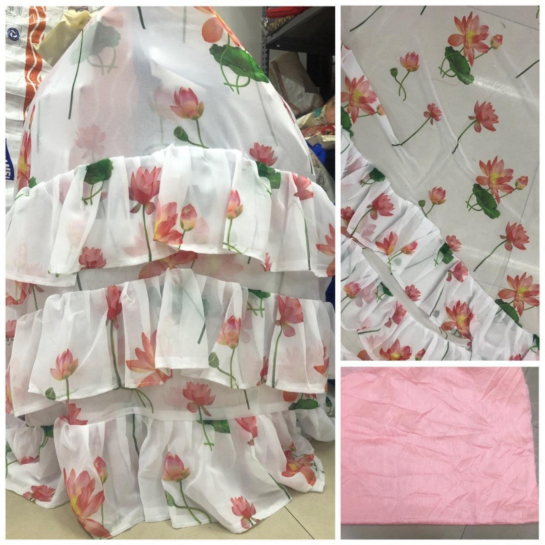 white printed georgette beautiful partywear saree