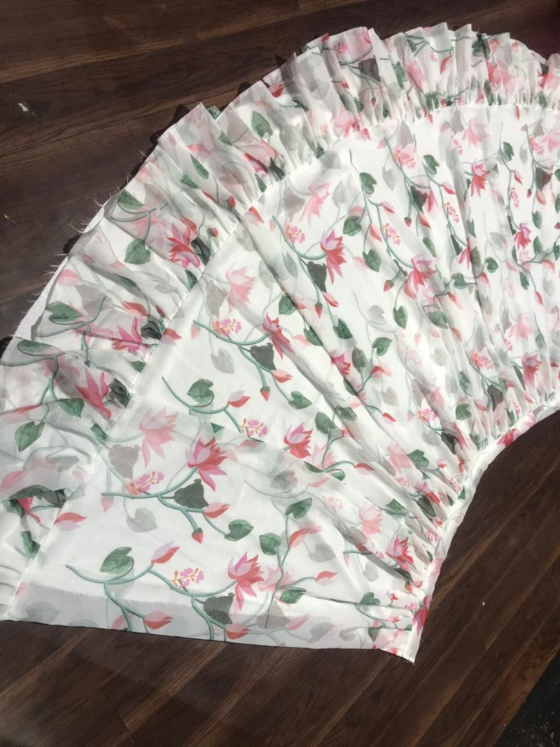 white printed georgette indowestern lehenga with shrug