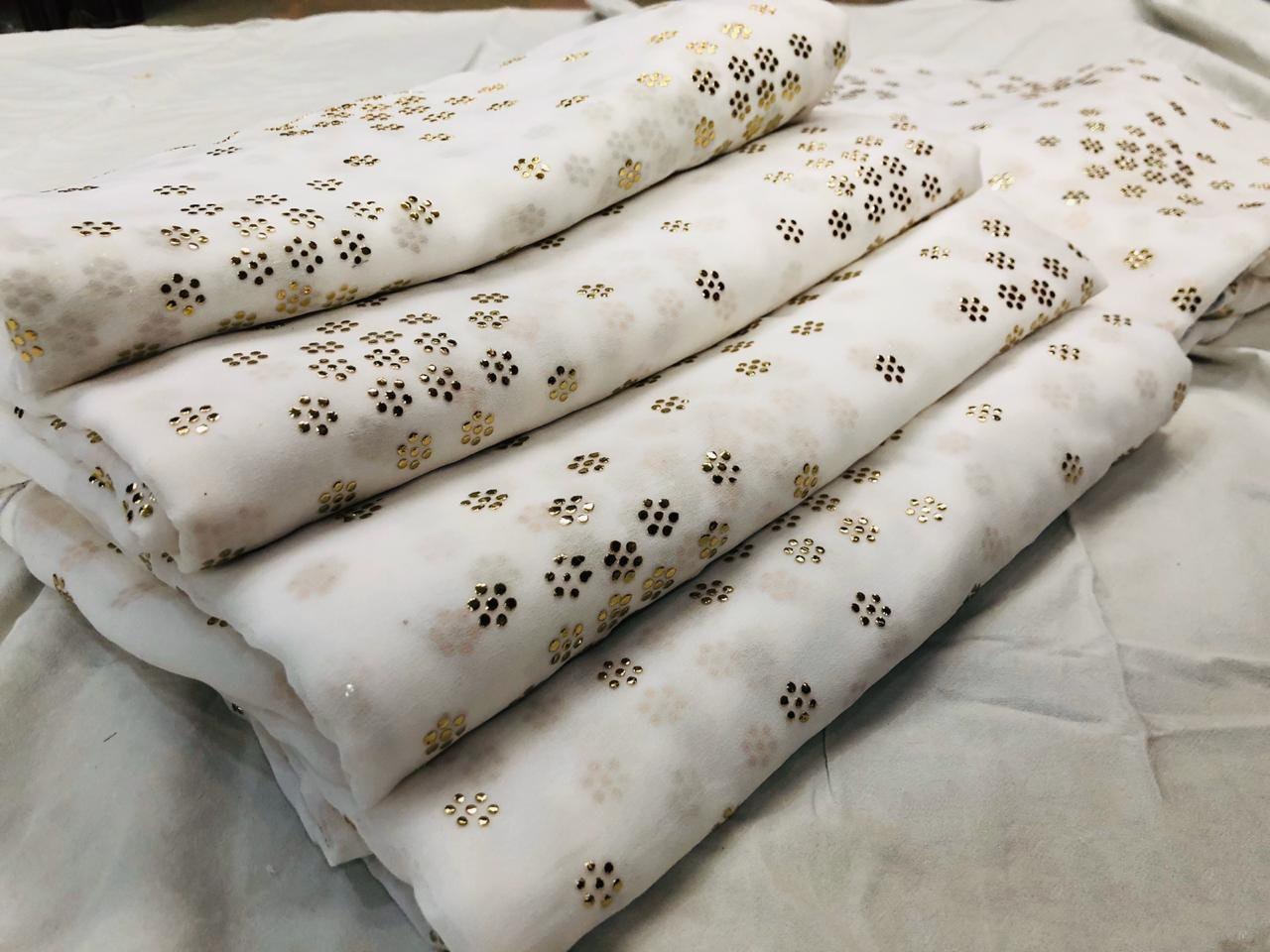 White pure georgette mukesh work designer saree