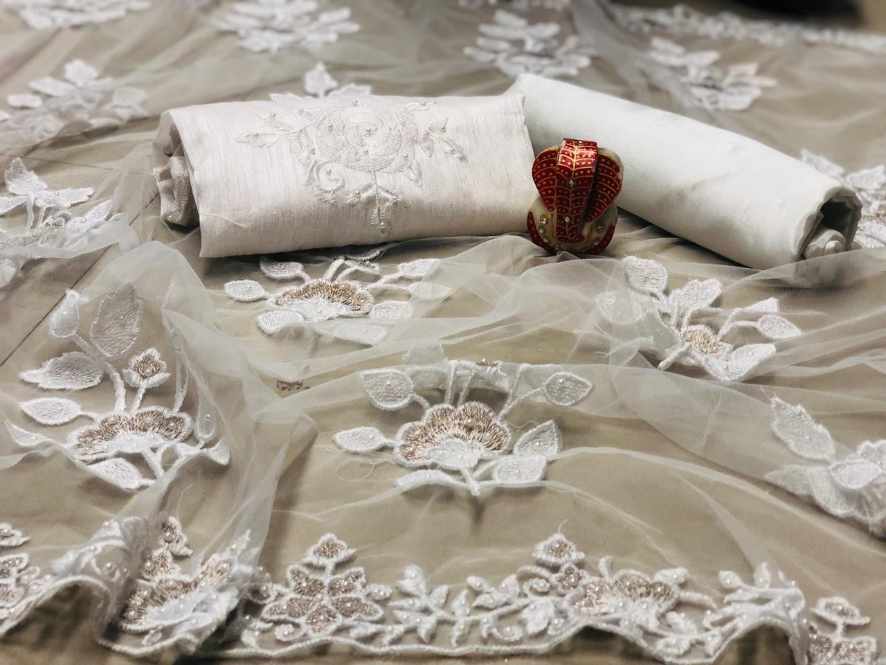 White pure net with multy stone work heavy bollywood style designer saree