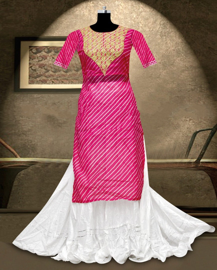 White rayon cotton lehenga with long top lehenga suit