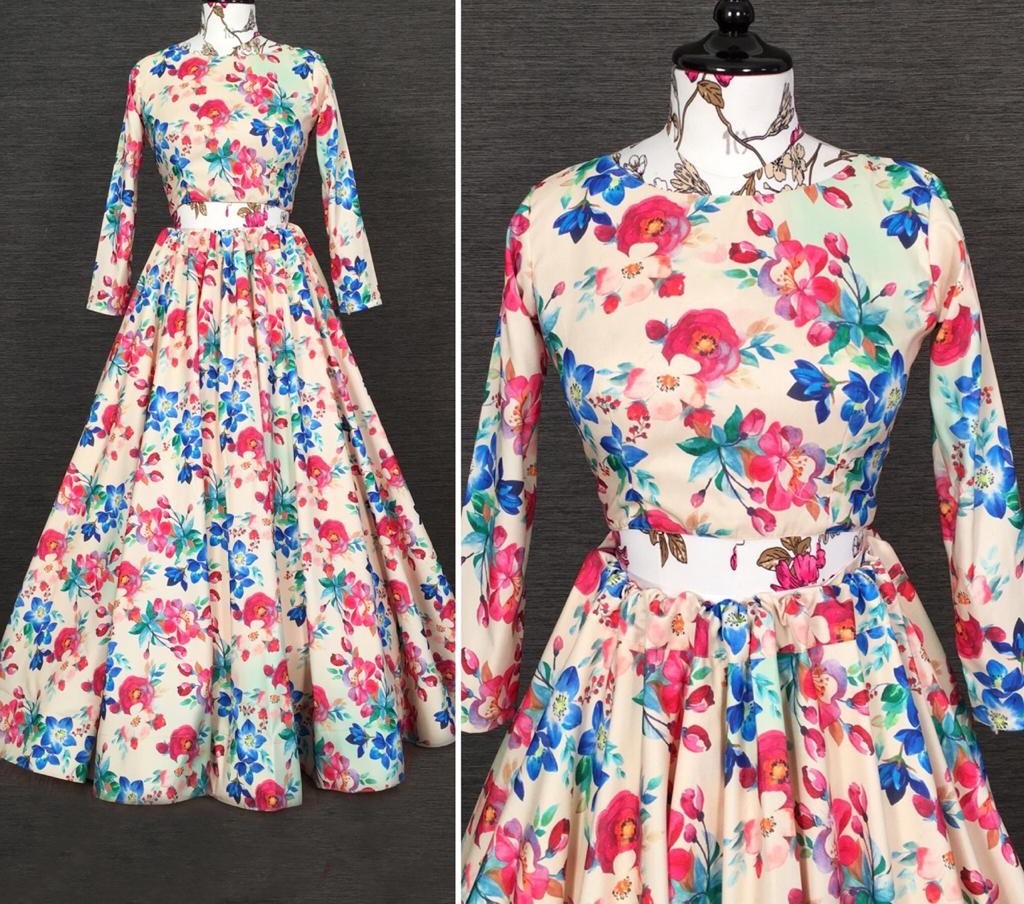 White silk multicolour flower printed party wear lehenga choli