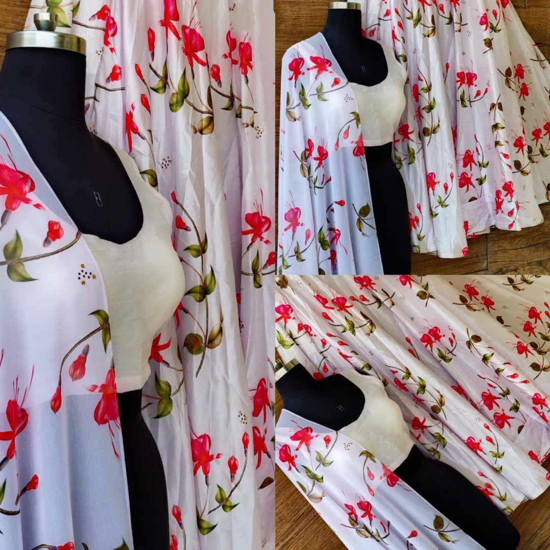 White soft silk digital printed lehenga choli for ceremony