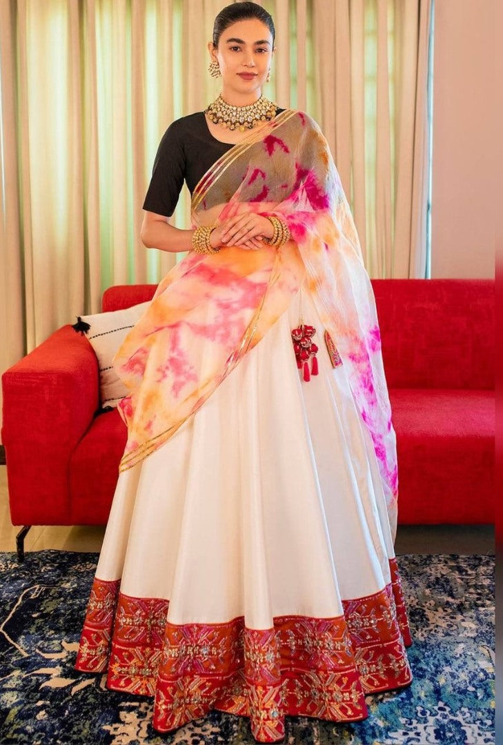 White tapeta silk embroidered ceremonial lehenga choli