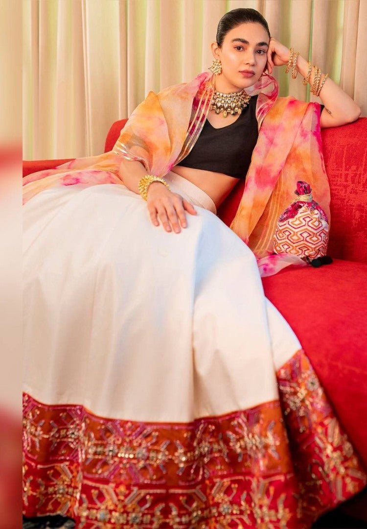 White tapeta silk embroidered ceremonial lehenga choli