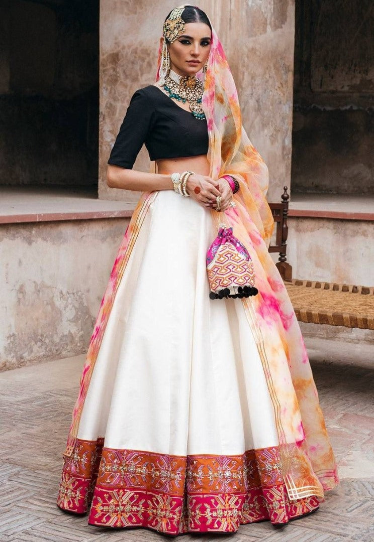 White tapeta silk embroidered ceremonial lehenga choli