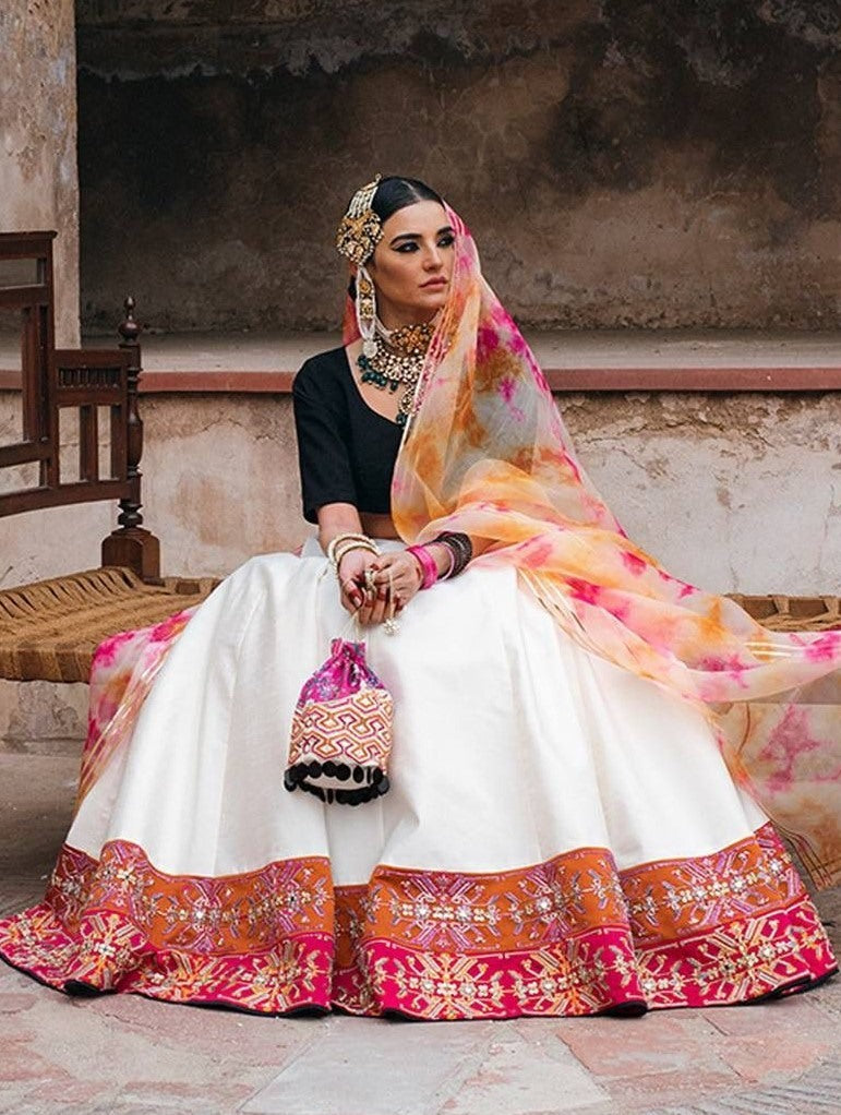 White tapeta silk embroidered ceremonial lehenga choli