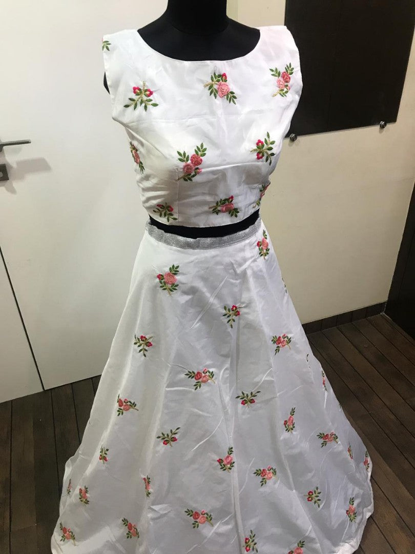 white tapeta silk multicolor threadwork lehenga