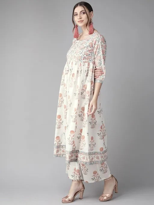 White viscose printed anarkali kurti